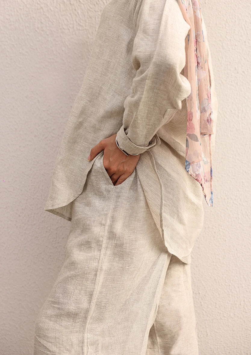 Natural -Modest Shirt 100% Italian Linen Co-ord Set