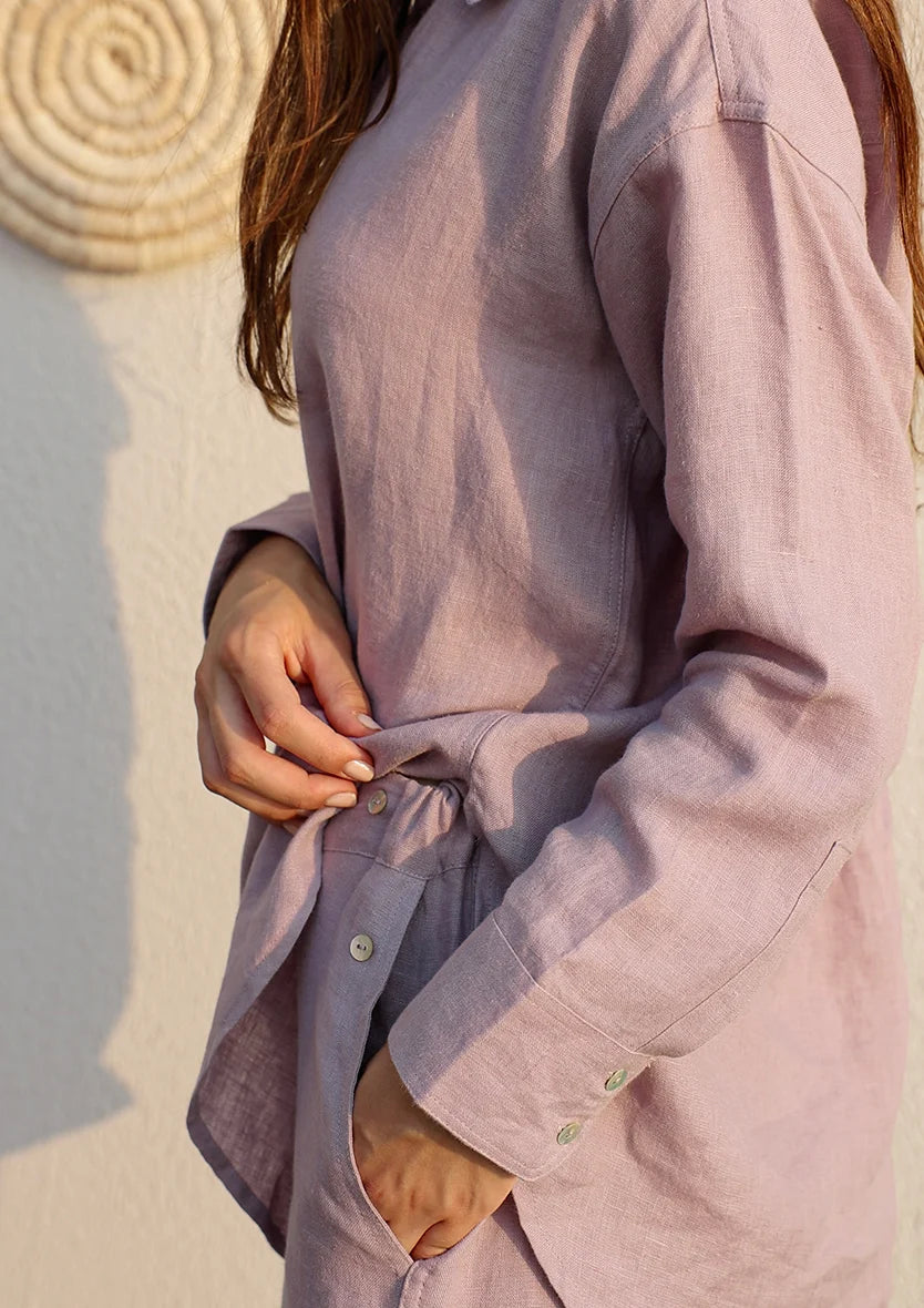 Lilac -Modest Shirt 100% Italian Linen Co-ord Set