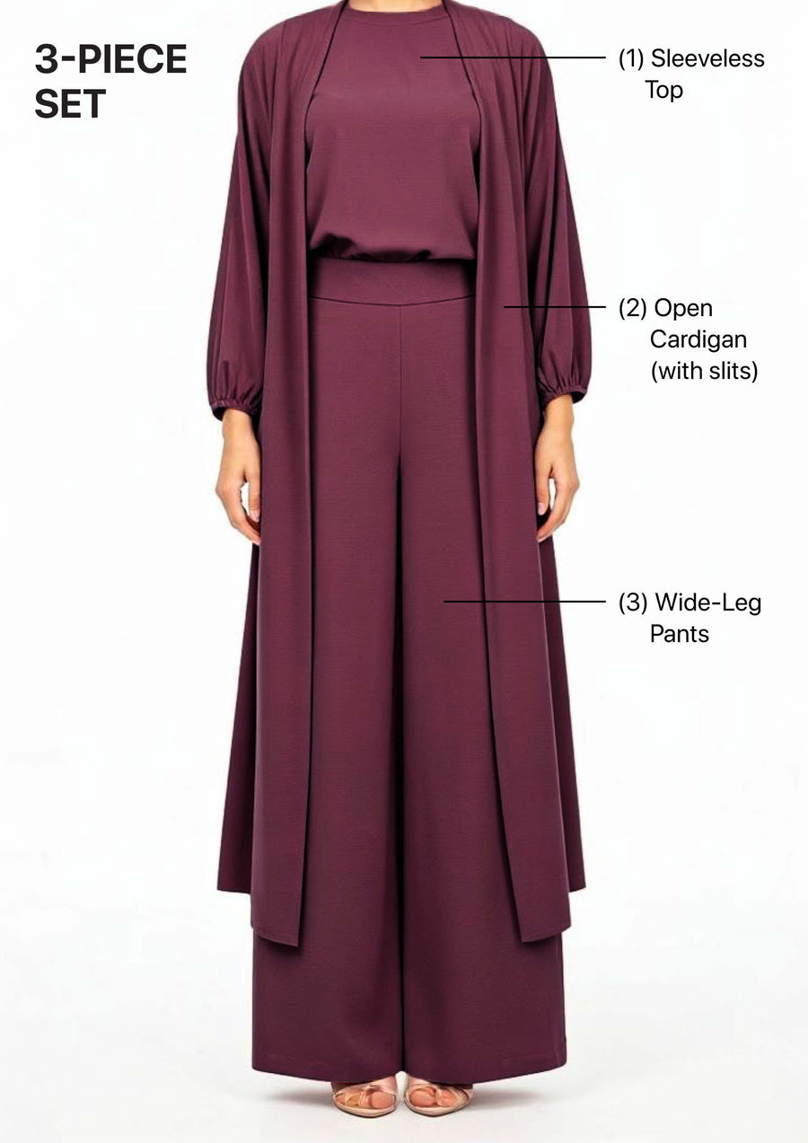 Burgundy - Haya 3 Piece Co-ord Set
