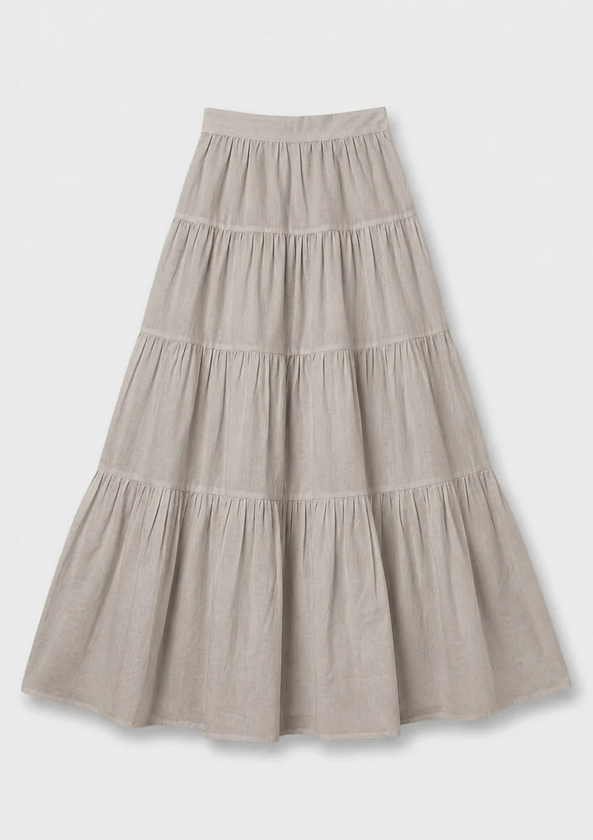 Capri Ruffle Maxi Skirt - Mushroom