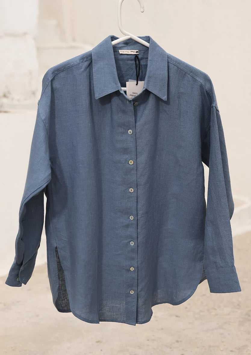 Blue -Modest Shirt 100% Italian Linen Co-ord Set