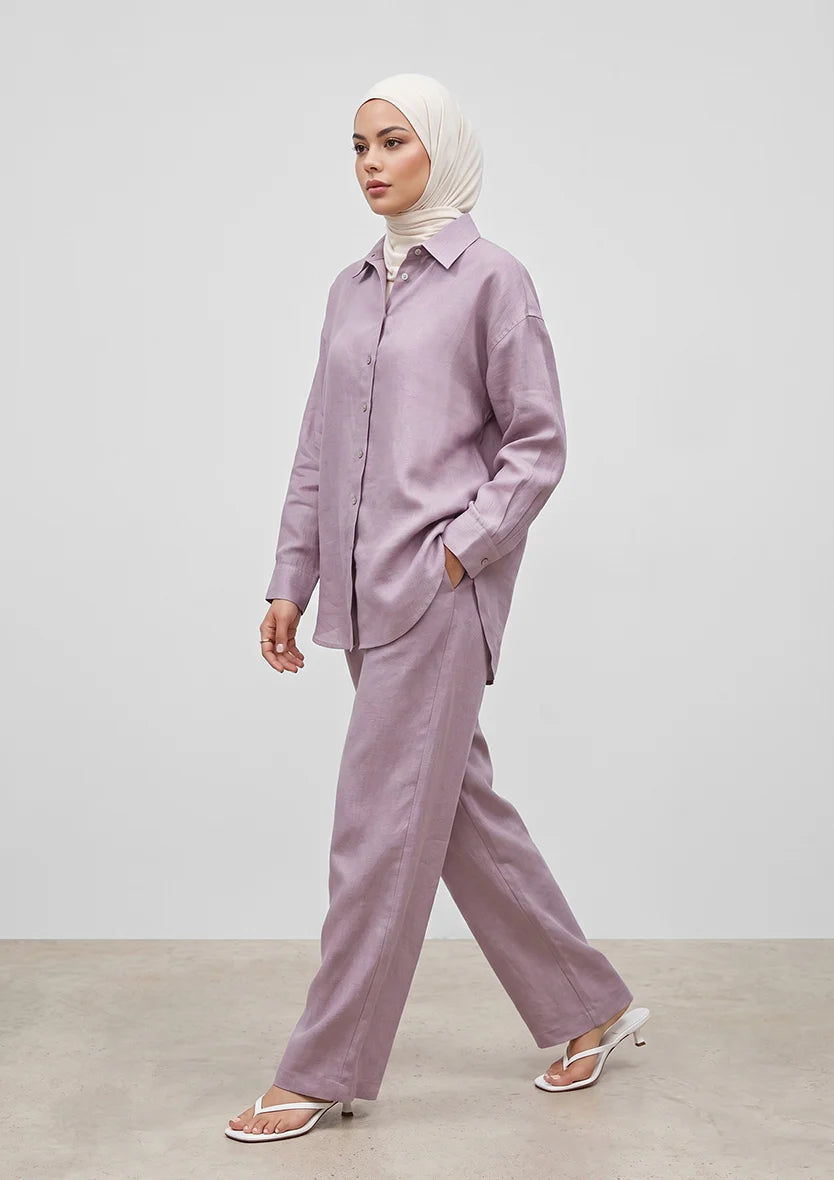 Lilac -Modest Shirt 100% Italian Linen Co-ord Set