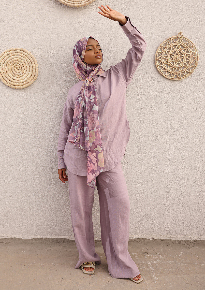 Lilac -Modest Shirt 100% Italian Linen Co-ord Set