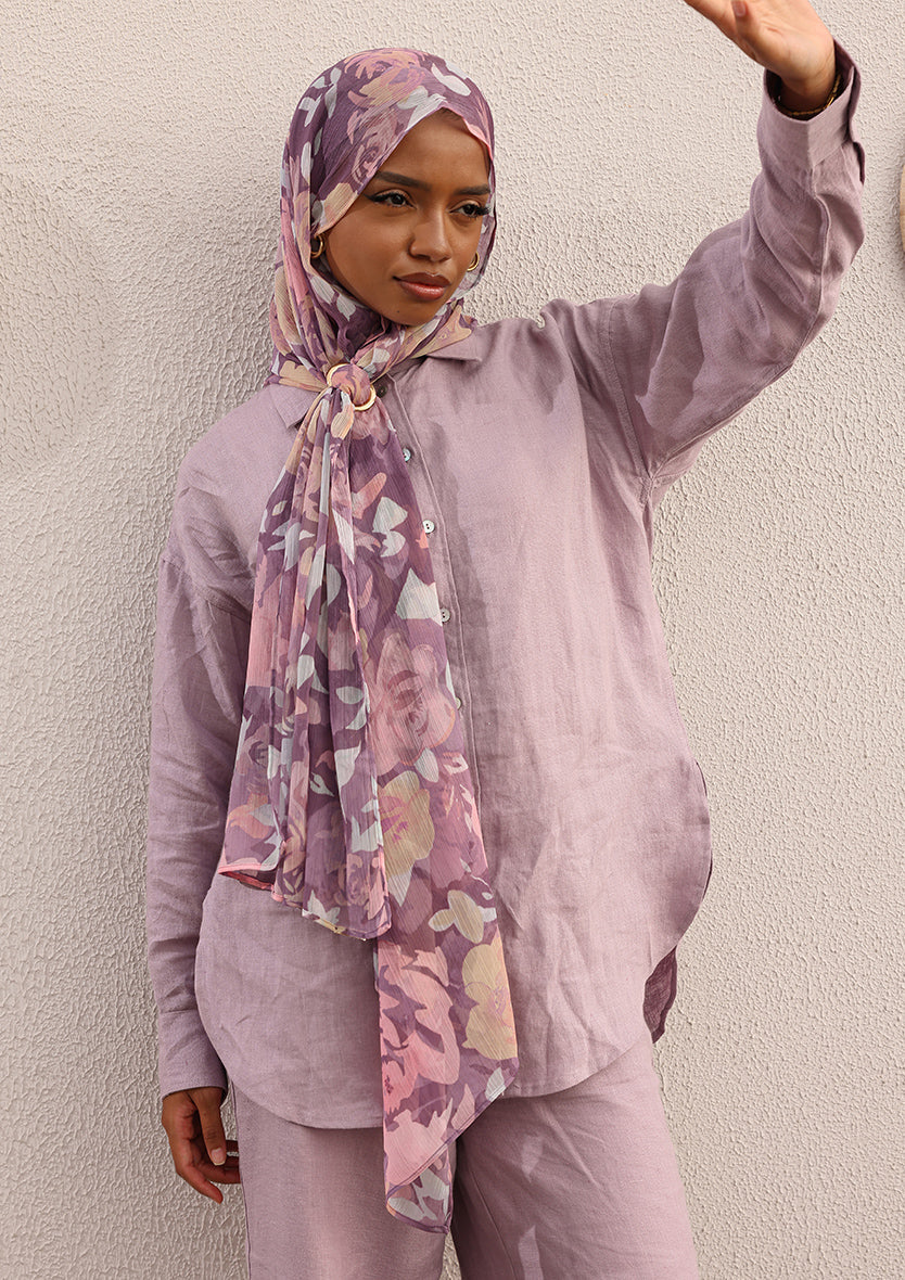 Lilac -Modest Shirt 100% Italian Linen Co-ord Set