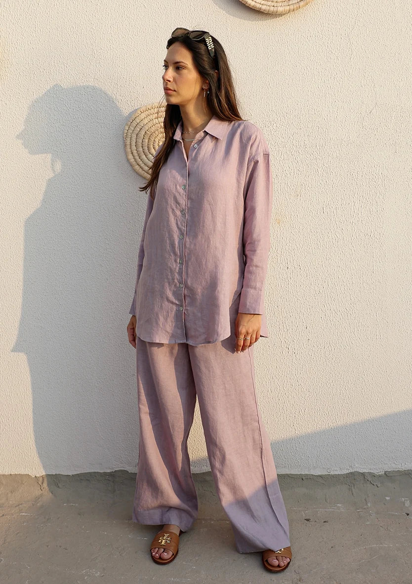 Lilac -Modest Shirt 100% Italian Linen Co-ord Set
