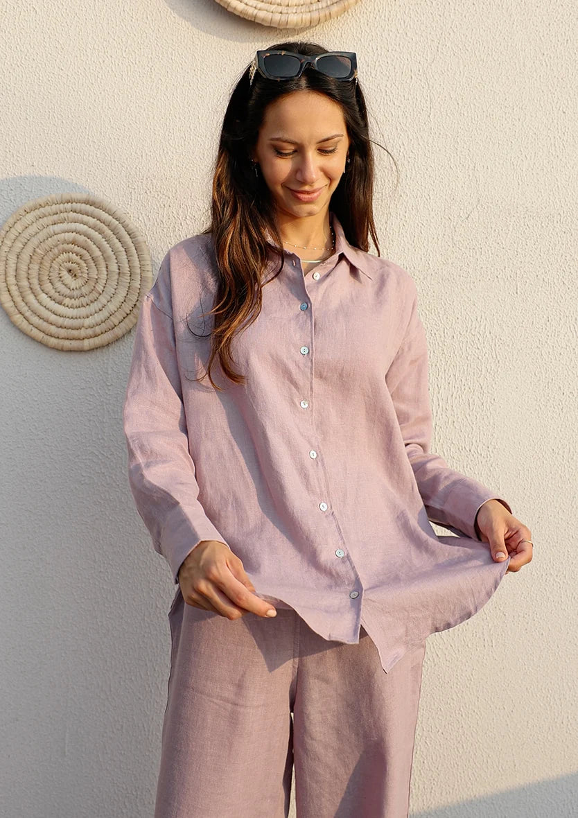 Lilac -Modest Shirt 100% Italian Linen Co-ord Set