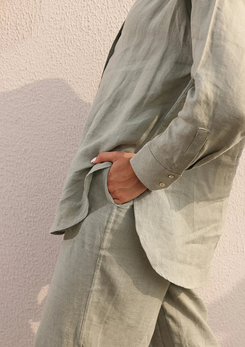 Sage -Modest Shirt 100% Italian Linen Co-ord Set