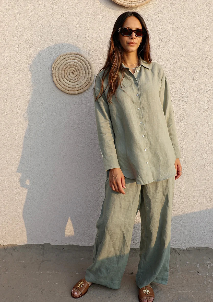 Sage -Modest Shirt 100% Italian Linen Co-ord Set