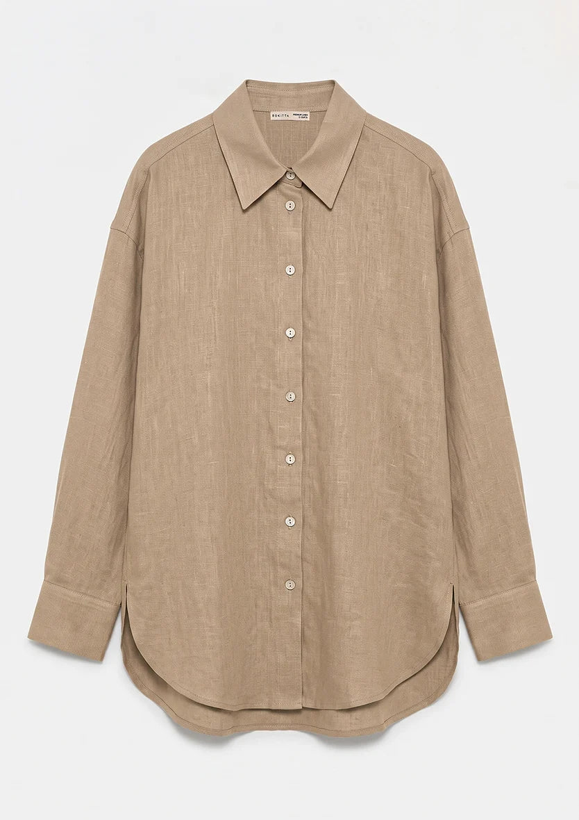 Olive -Modest Shirt 100% Italian Linen Co-ord Set
