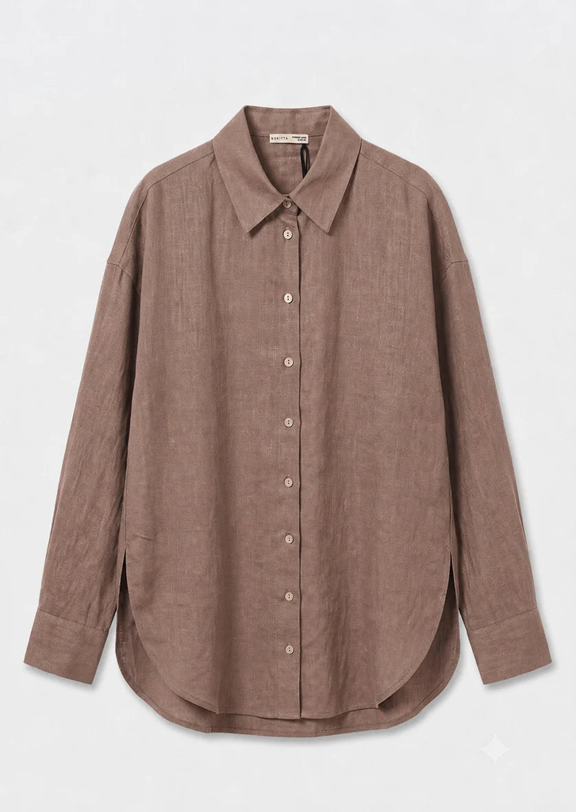 Taupe -Modest Shirt 100% Italian Linen Co-ord Set