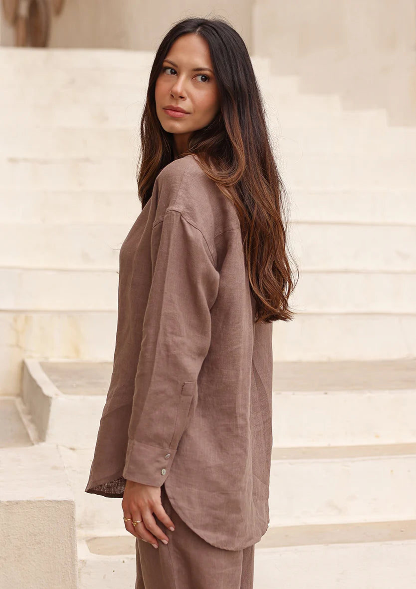 Taupe -Modest Shirt 100% Italian Linen Co-ord Set