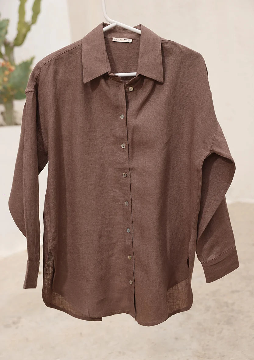 Taupe -Modest Shirt 100% Italian Linen Co-ord Set